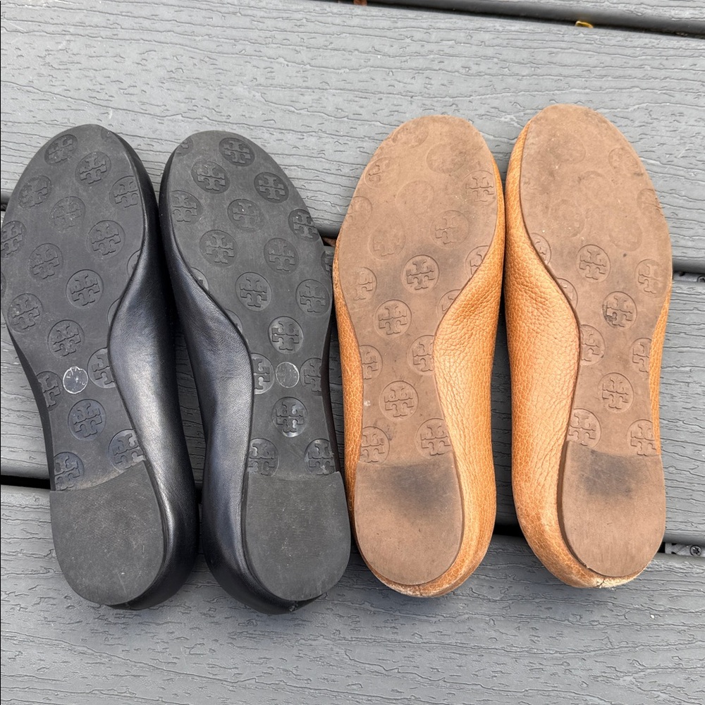 *Tory Burch Black and Tan Ballet Flats Bundle Logo Emblem Womens 6.5 - Picture 7 of 8